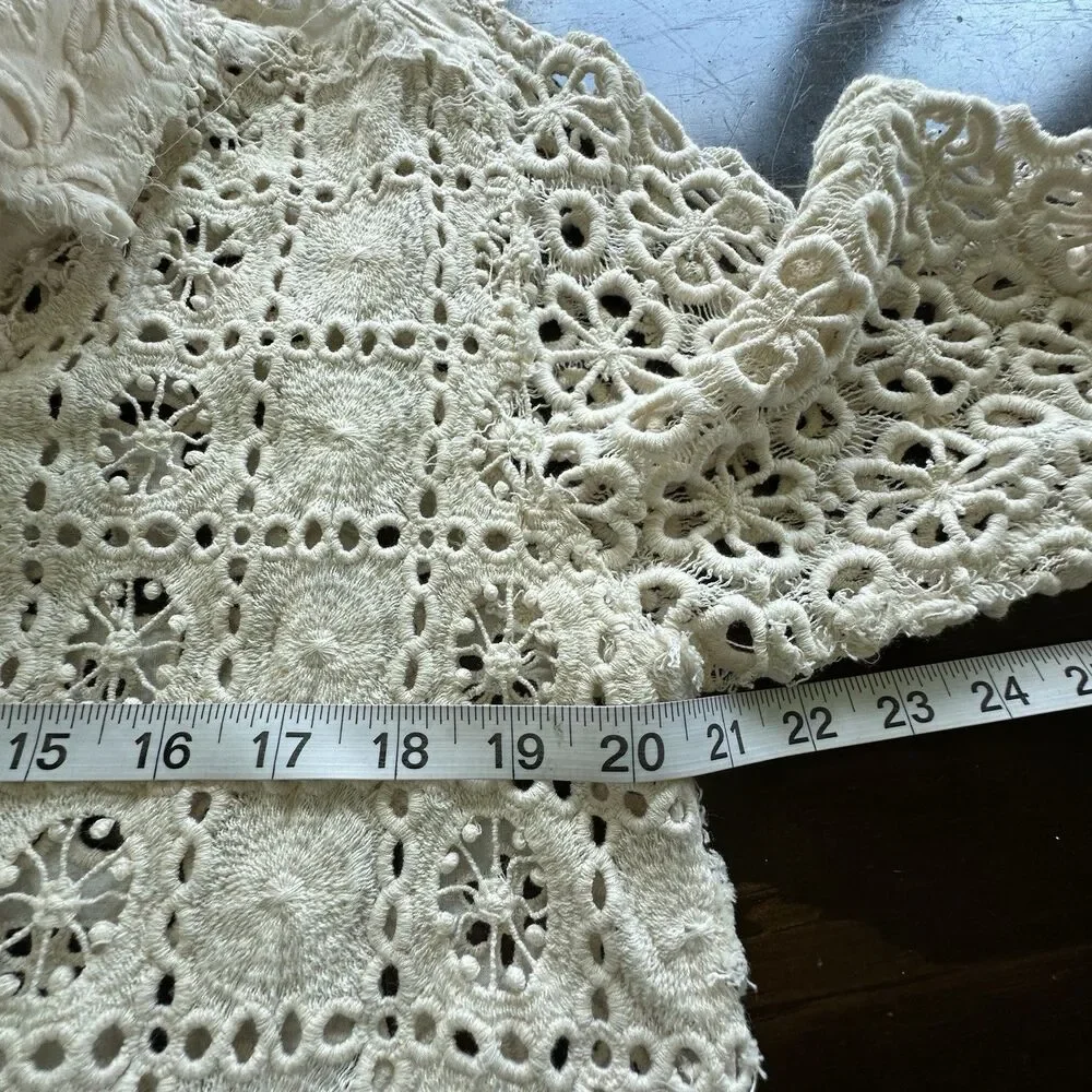 Free People FP One Yesenia Blouse M Crochet Embroidered Button Down Ivory Boho